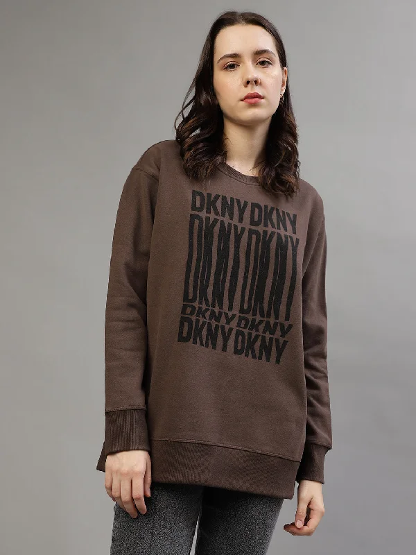 Dkny Women Printed Round Neck Full Sleeves Sweatshirt