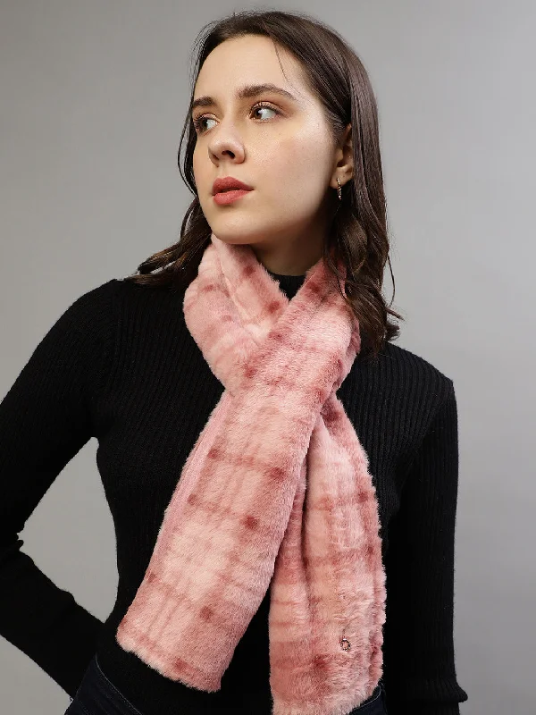 Iconic Women Pink Checked Muffler