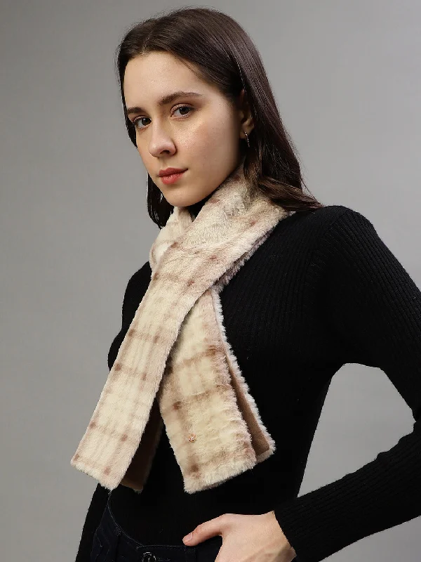 Iconic Women Beige Checked Muffler