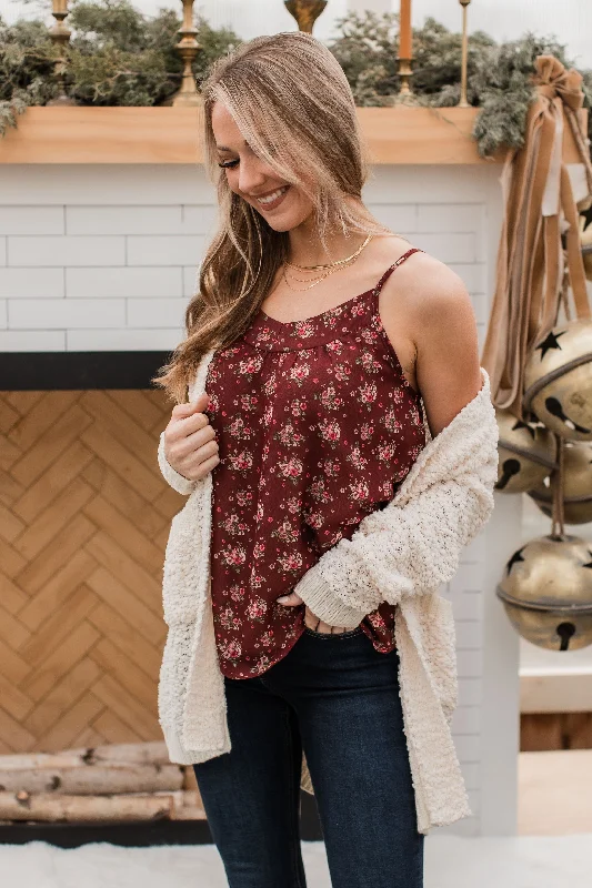 All I Could Want Floral Tank Top- Maroon