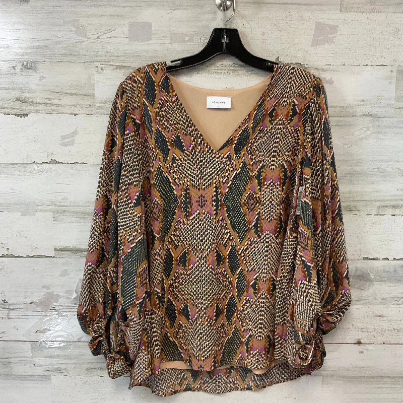 Blouse Long Sleeve By ADRIENNE In Snakeskin Print, Size: L