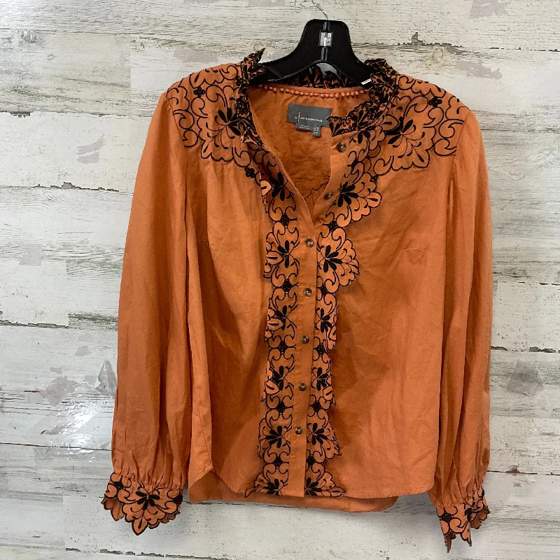 Blouse Long Sleeve By Anthropologie In Brown, Size: S