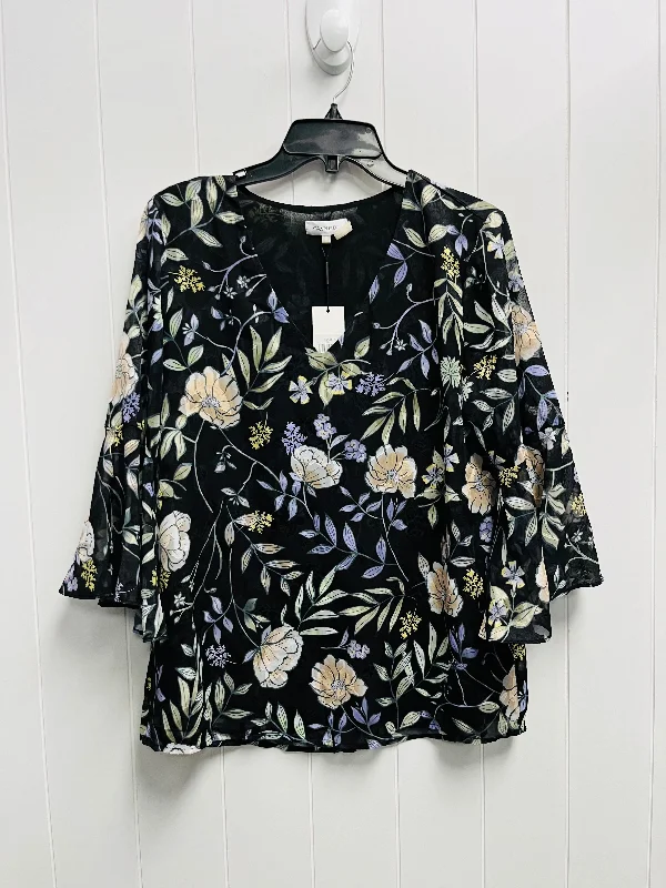 Blouse Long Sleeve By Calvin Klein In Black & Green, Size: M