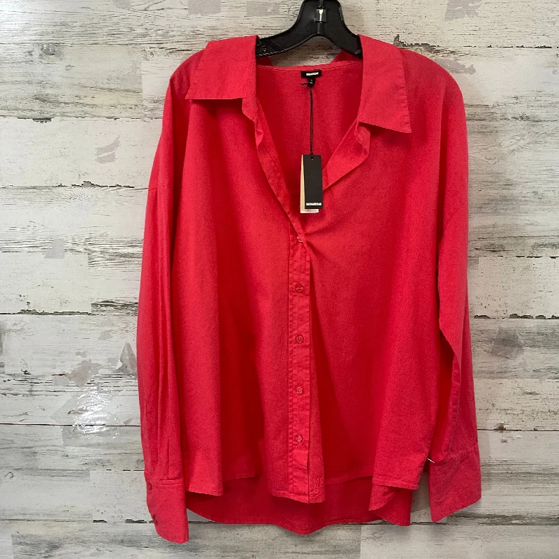 Blouse Long Sleeve By MONROW In Red, Size: L