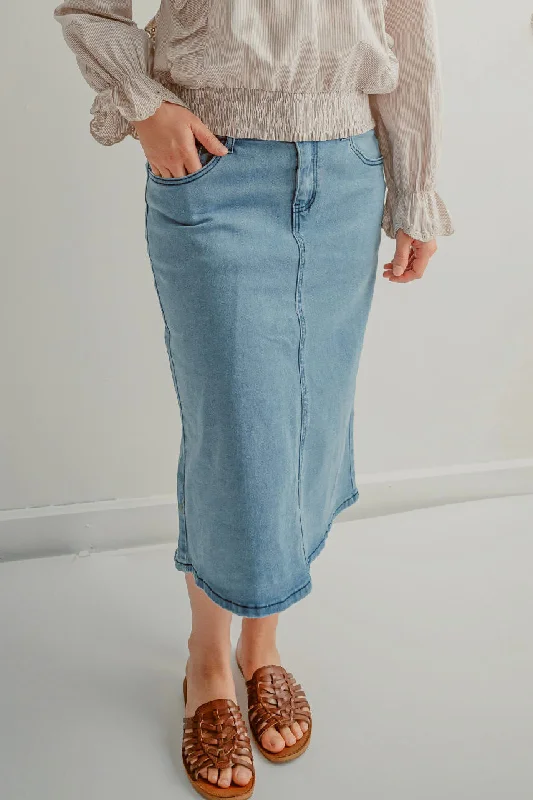 Kennedy Denim Midi Skirt in Stone Wash