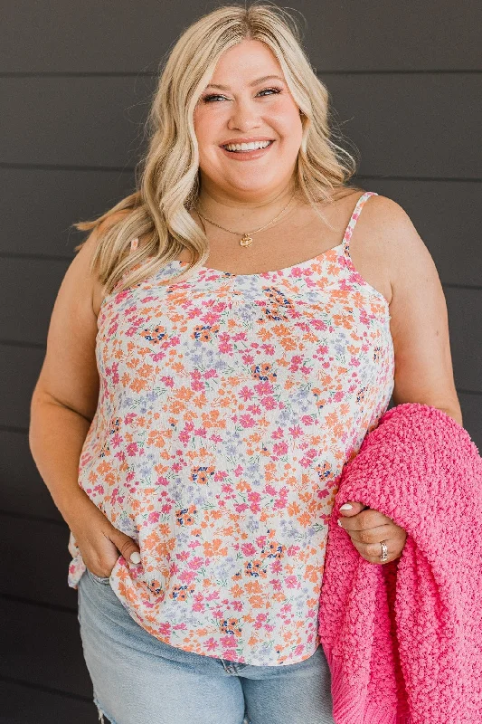 Lost In The Flowers Tank Top- Ivory & Orange