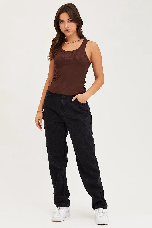 Black Paperbag Denim Jeans High Rise