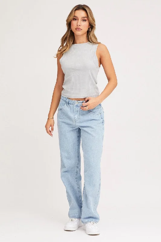 Blue Straight Denim Jeans High Rise