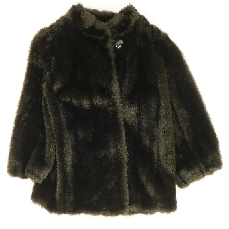 80's Buttoned Faux-Fur Black Coat