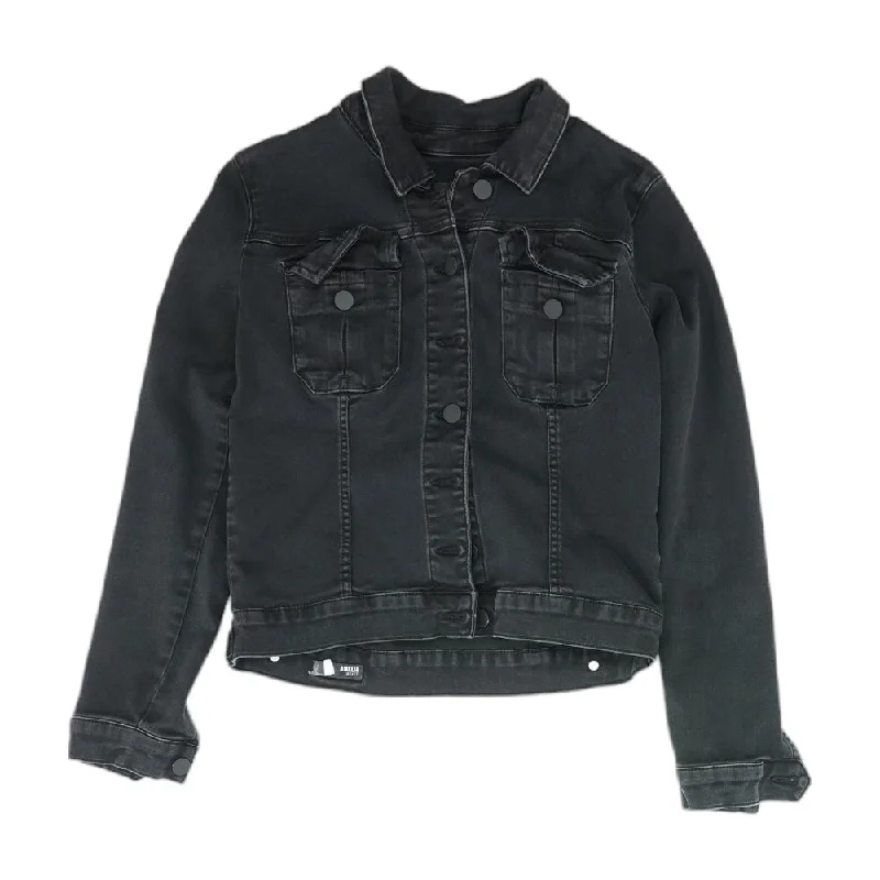 Black Solid Denim Jacket