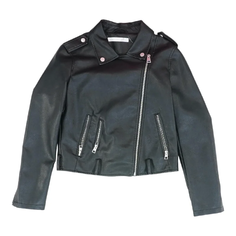 Black Solid Faux Leather Jacket