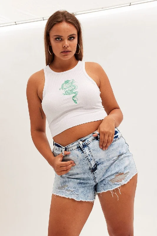 Blue Skinny Denim Shorts Mid Rise