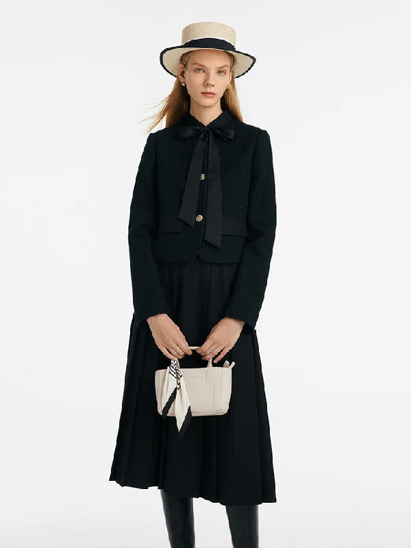 Crop Jacket With Flaps And Half Skirt Two-Piece Suit