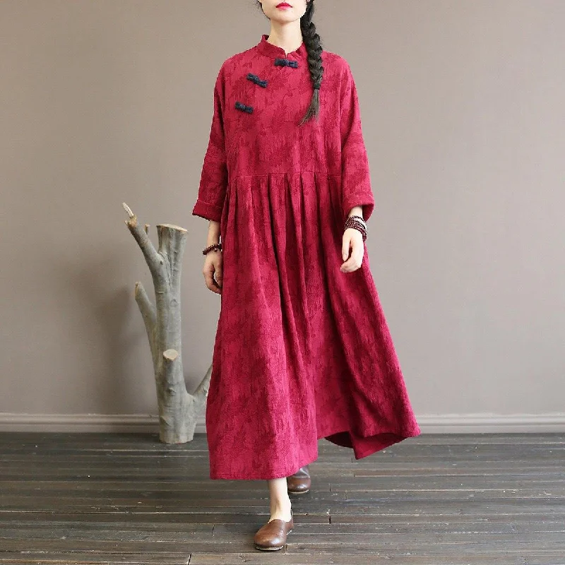 Elegant burgundy wool coat for woman plus size clothing long stand collar patchwork outwear