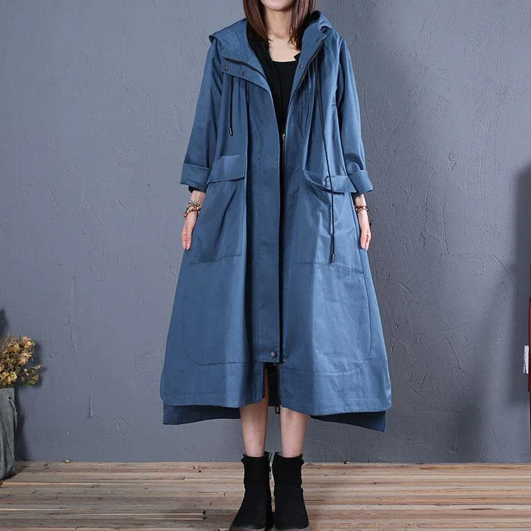 Fashion blue hooded overcoat plus size clothing fall women coats low high design