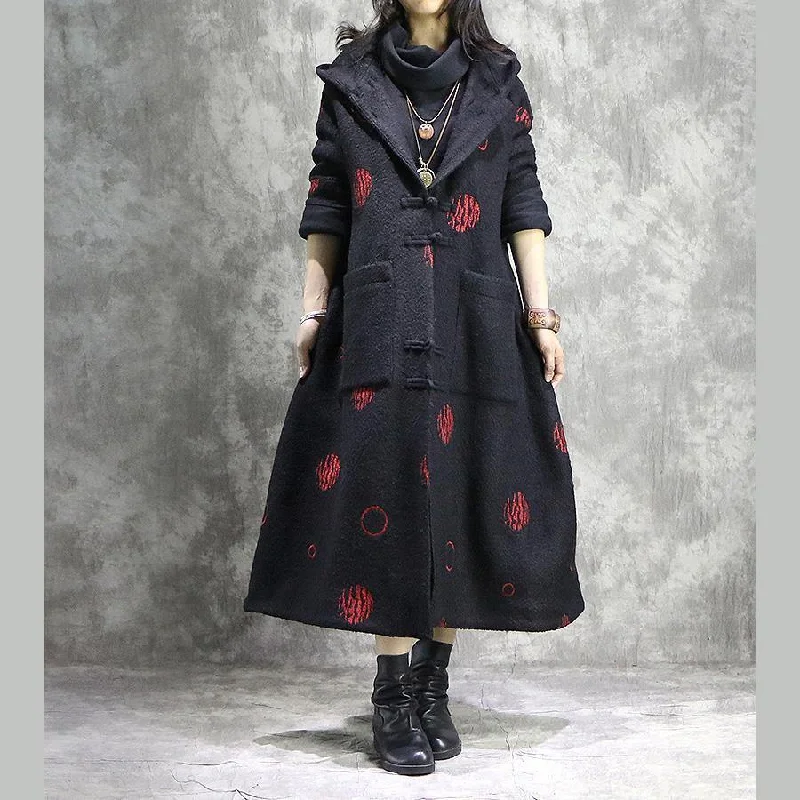 Fashion red dotted coat plus size hooded Button coat