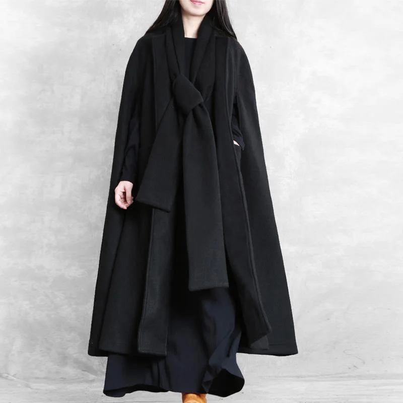 New Black Woolen Coats Loose Fitting Long Coat Winter Jackets Multiple Wearing Methods