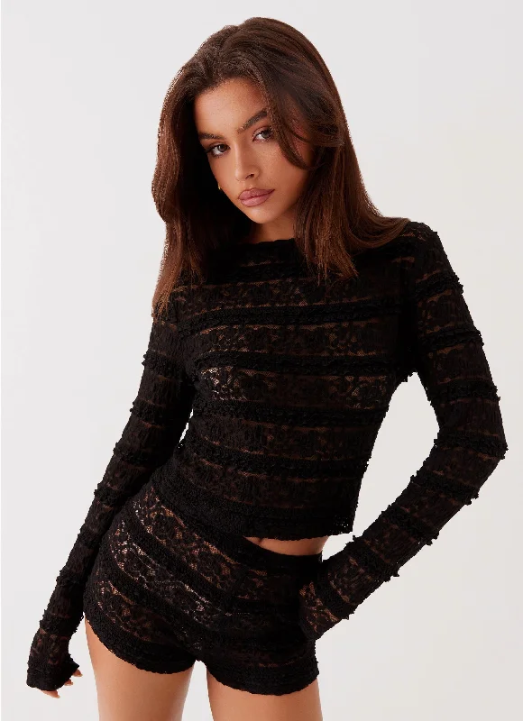 Northie Lace Long Sleeve Top - Black