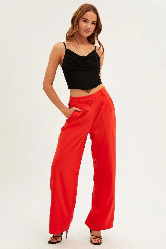 Orange Wide Leg Pants High Rise