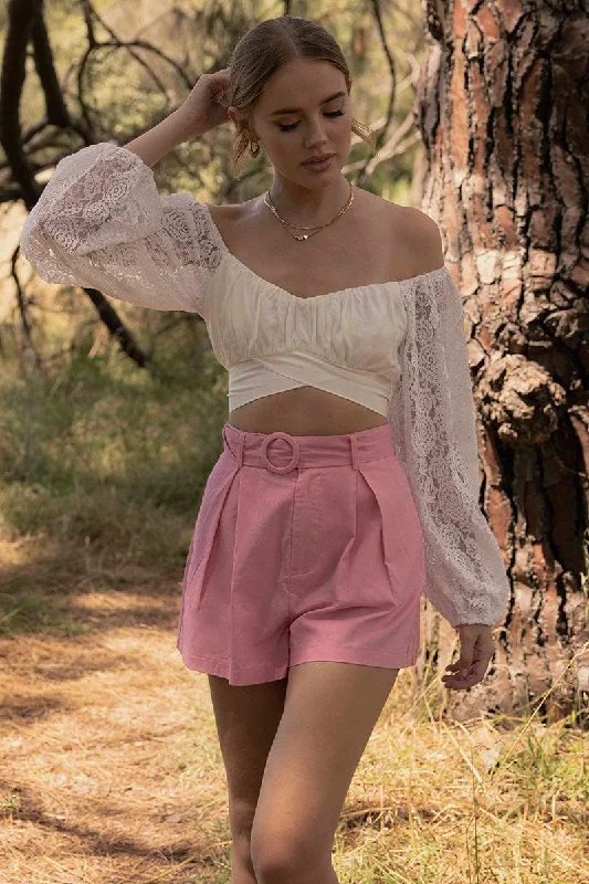 Pink Belted Short Pleat Front Detail