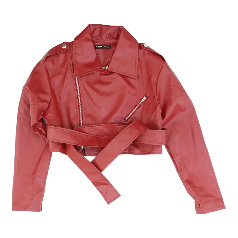 Red Solid Faux Leather Jacket