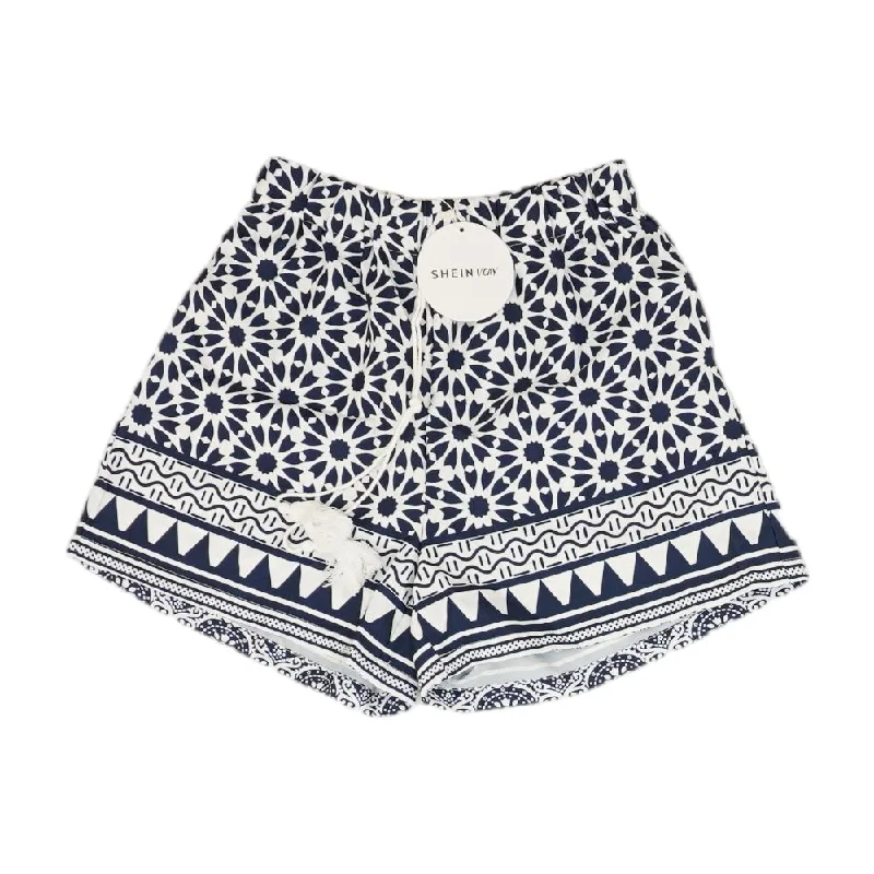 White Geometric Shorts