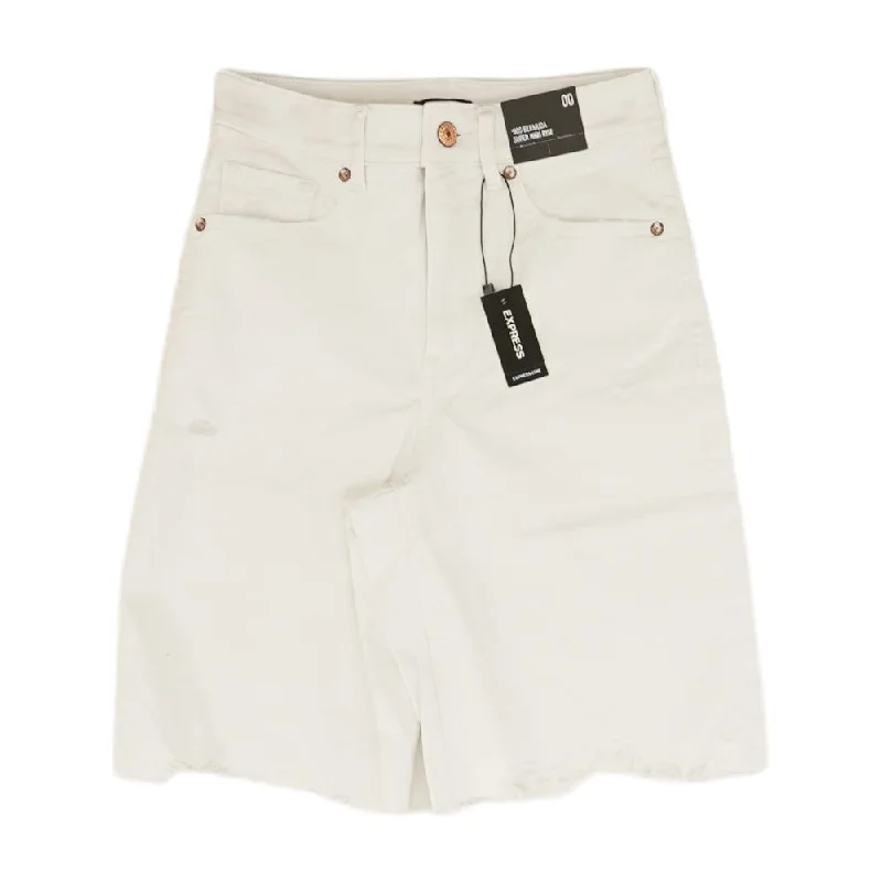 White Solid Denim Shorts