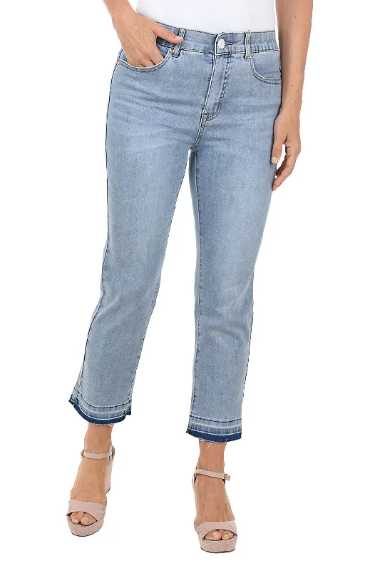 Blue Denim Raw Hem Crop Pant