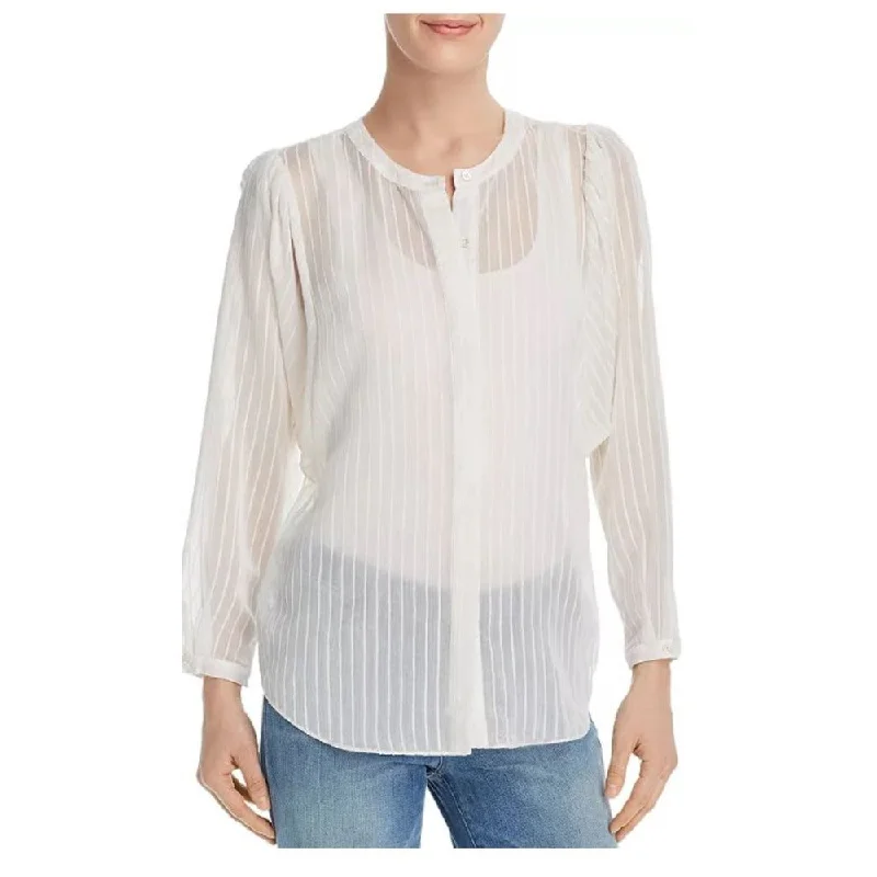 Joie. Women's White Rashelda Striped Sheer Long Sleeve Blouse