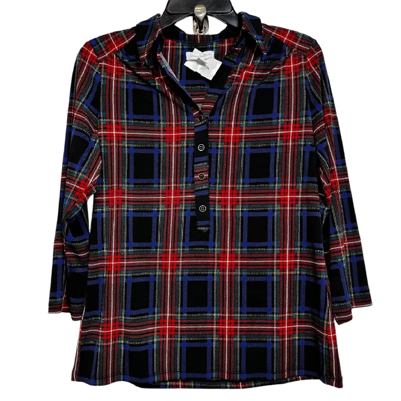 Top 3/4 Sleeve By Charter Club O In Plaid, Size: S