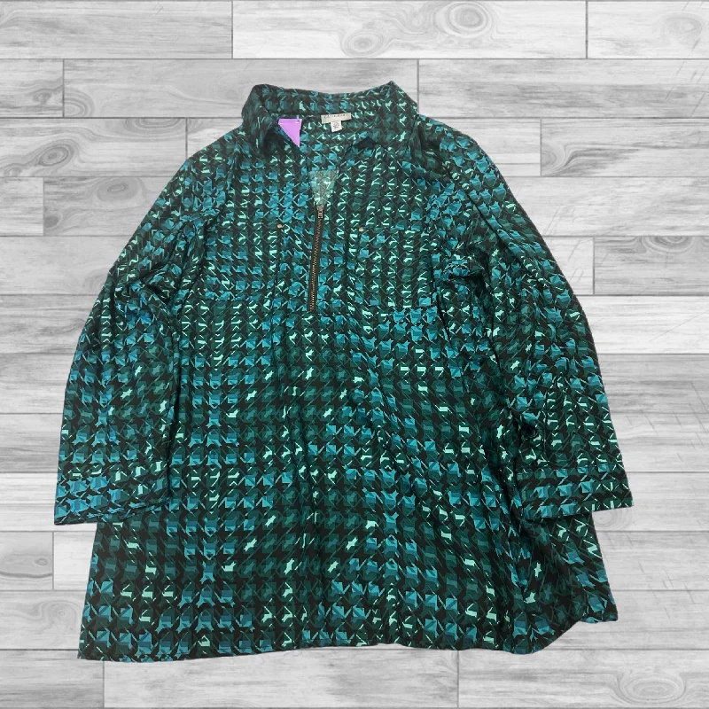 Top Long Sleeve By Catherines In Blue & Green, Size: 1x