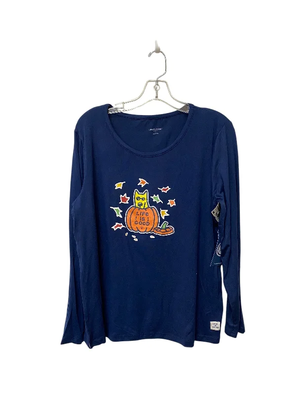 Top Long Sleeve By Life Is Good In Blue, Size: L