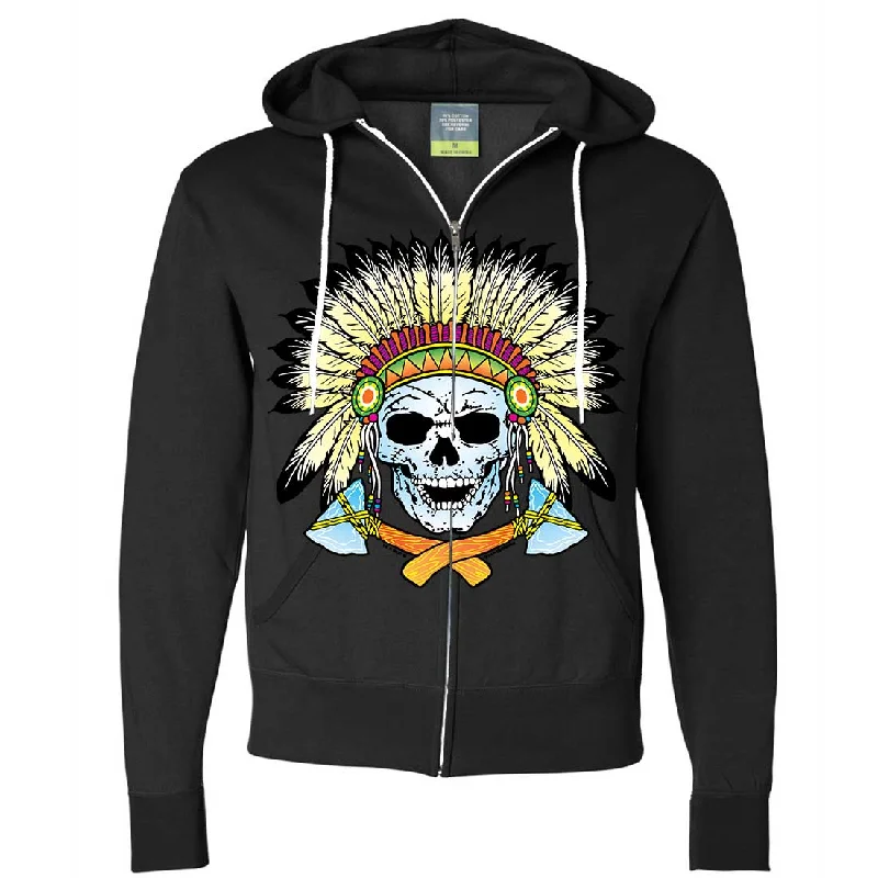 Native American Indian Skeleton Tomahawk Chief Zip-Up Hoodie