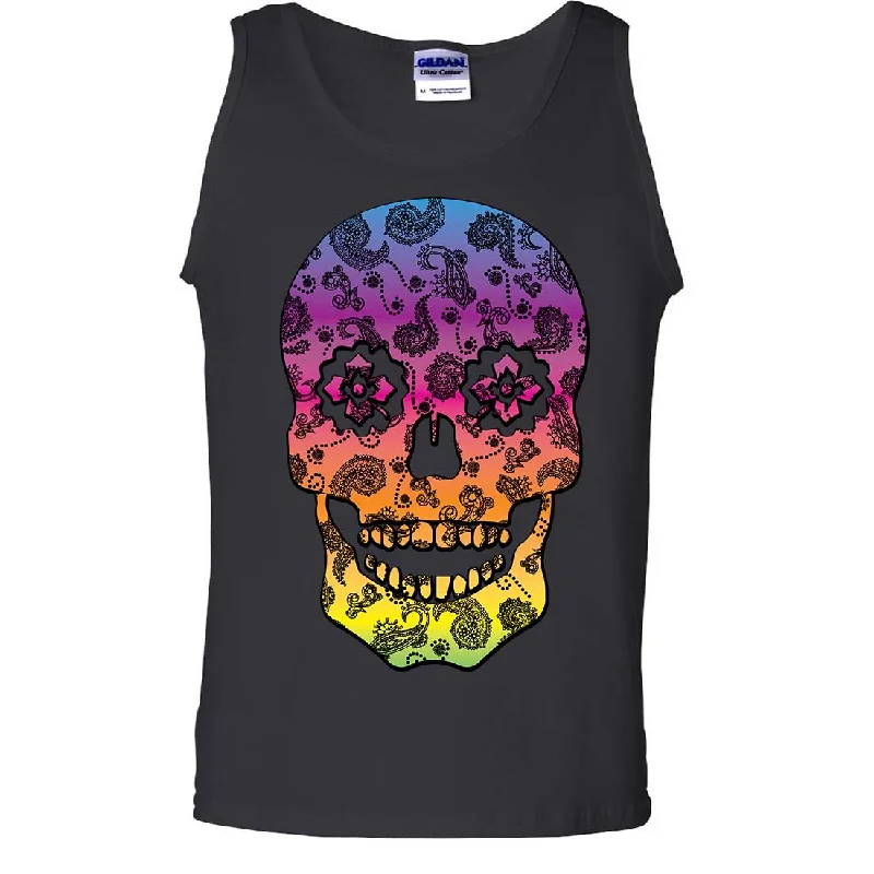 Neon Paisley Print Sugar Skull Asst Colors Tank Top