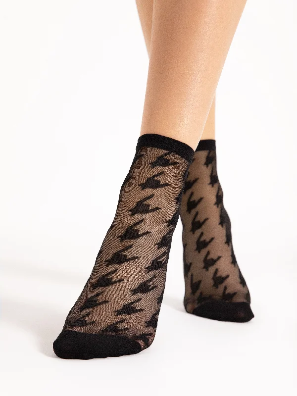 Fiore Rita Houndstooth Patterned Anklet Socks 20 Denier