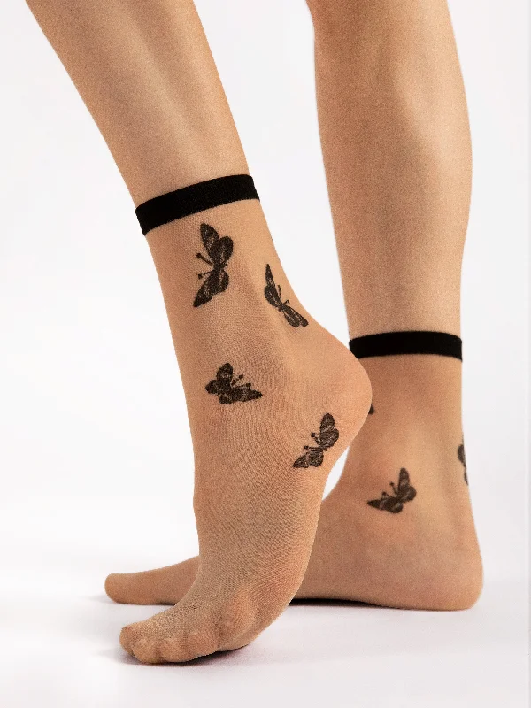 Fiore Summer Butterfly Patterned Ankle High Socks 15 Denier