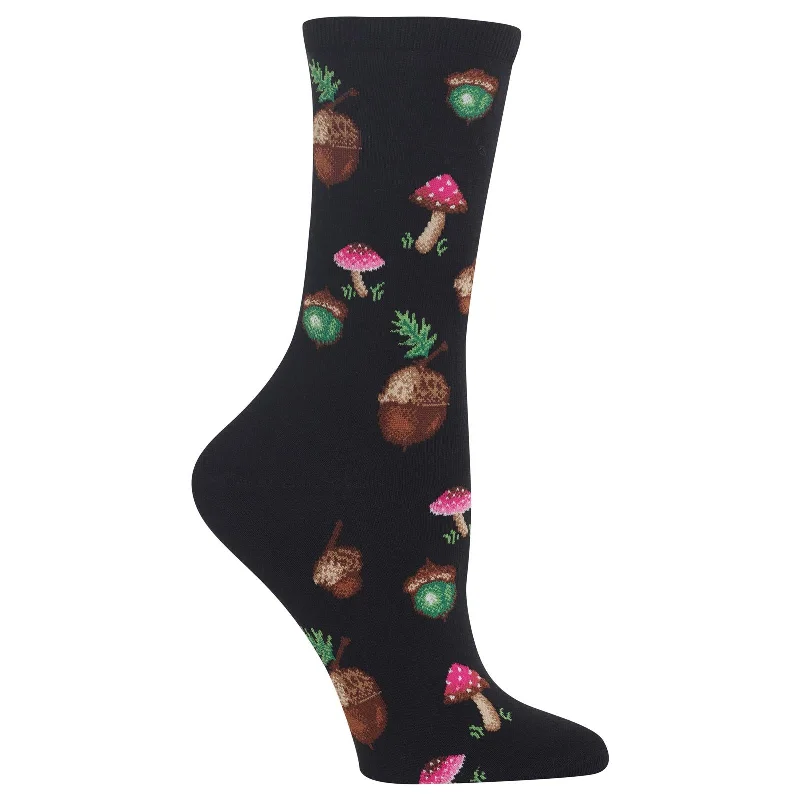 Hot Sox Womens Acorns and Mushrooms Crew Socks